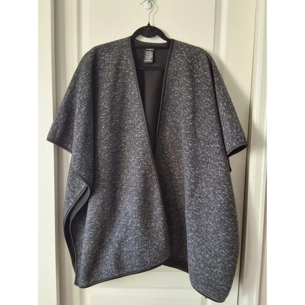 Ike Behar Womens Charcoal Gray Marled Knit Open Front Poncho Wrap One‎ Size